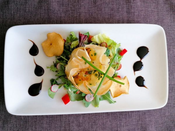 Aumônière au Pont-l’Évêque et pommes flambées
