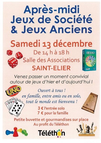 Après-midi jeux de société et jeux anciens à Saint-Elier, 13.12.2025