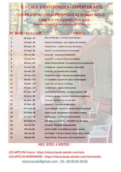 Cours d’initiation au patrimoine, du XIIè au XXè siècle, saison 2025/2026