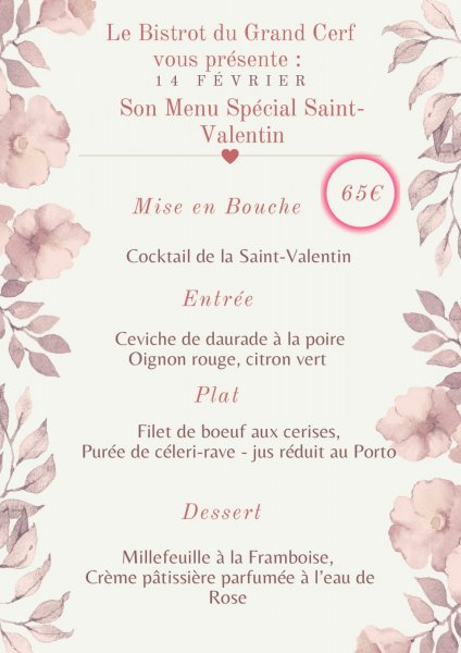 Menu Spécial Saint-Valentin