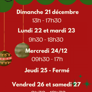 Horaires de Noël de la boutique Kocoon Family, du 21.12 au 27.12.2025