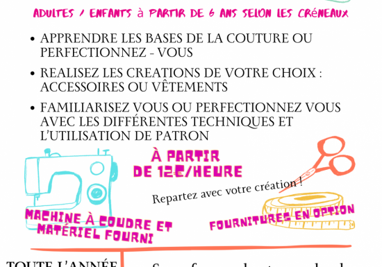Cours réguliers de couture adultes/enfants