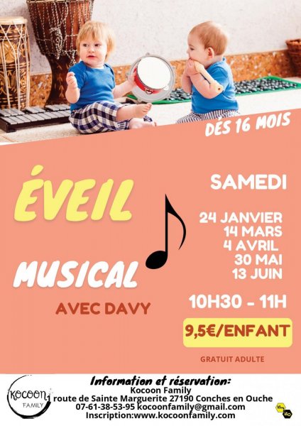 Eveil musical avec Davy, janvier à juin 2026, (dès 16 mois)