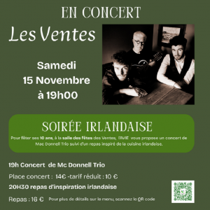 AVIE Concert de musique irlandaise avec le Mac Donnell Trio